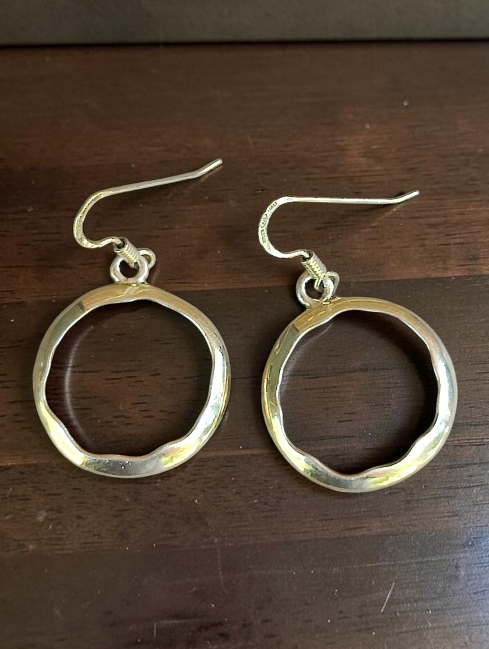 Vermeil Milor Italy Silver Hammered Disc Dangle Earrings